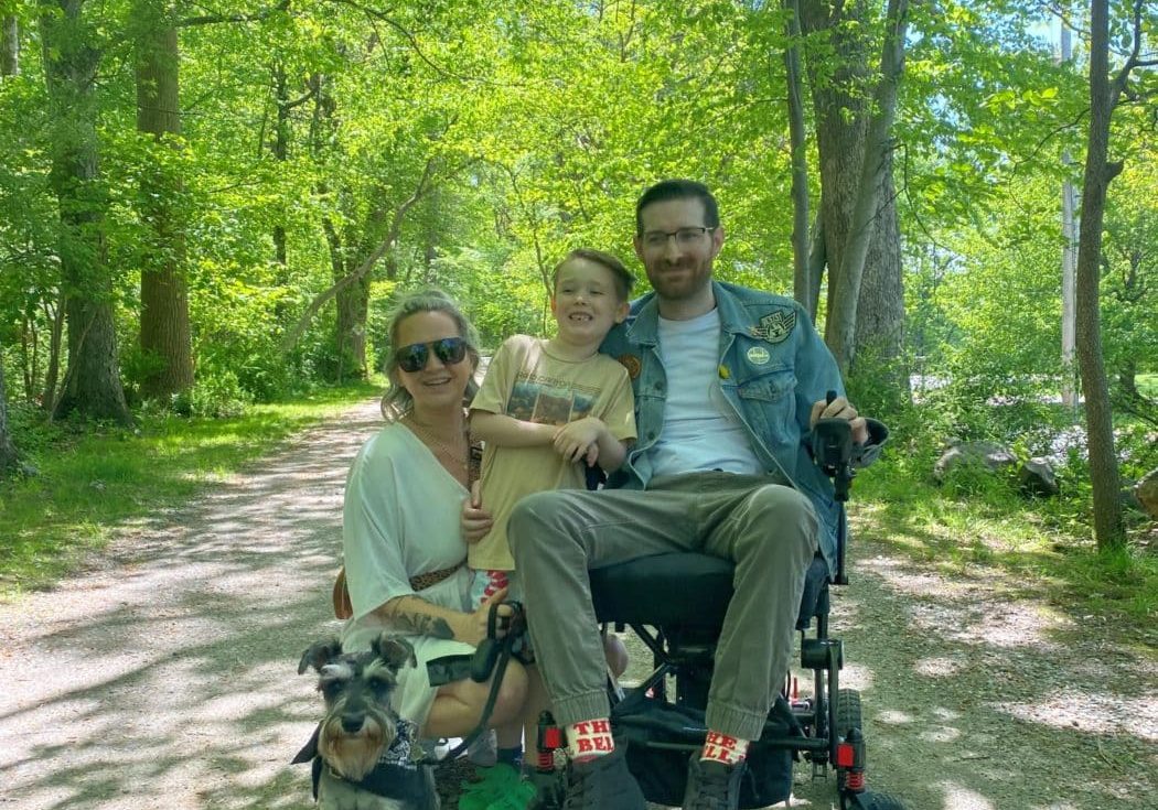 Family photo in the woods.